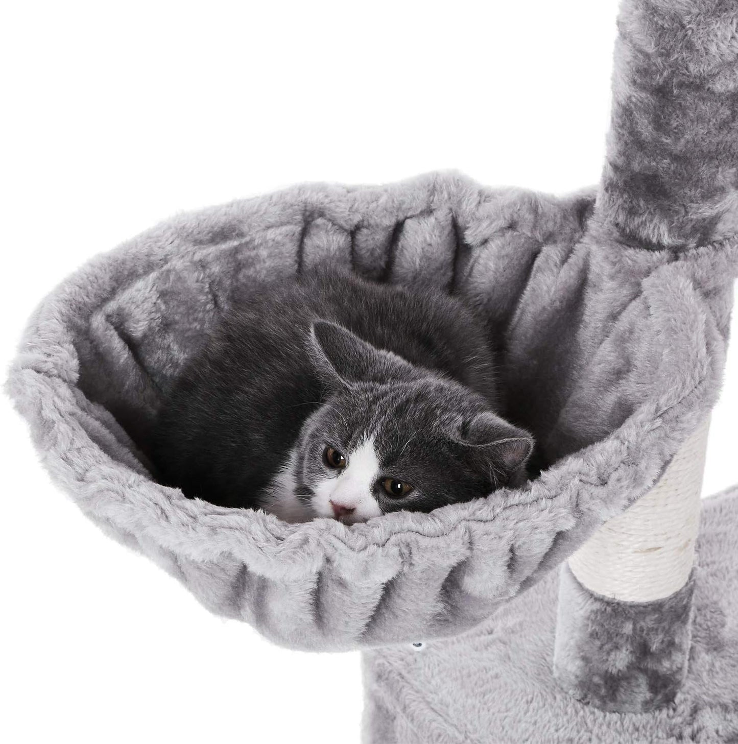 Cat Tree Condo with Scratching Post Cat Tower Padded Plush Perch and Cozy Basket for Kitten Light Grey MMJ11L