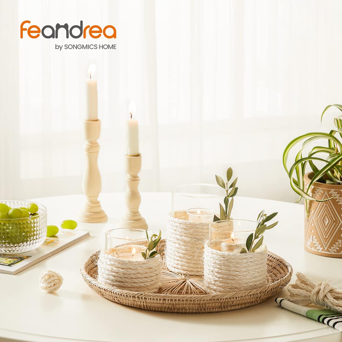 Replacement Sisal Rope, 65.6 Feet Long for Cat Trees and Scratching Boards, with a 13 Inches Long Toy Stick, Beige UPCA001W01