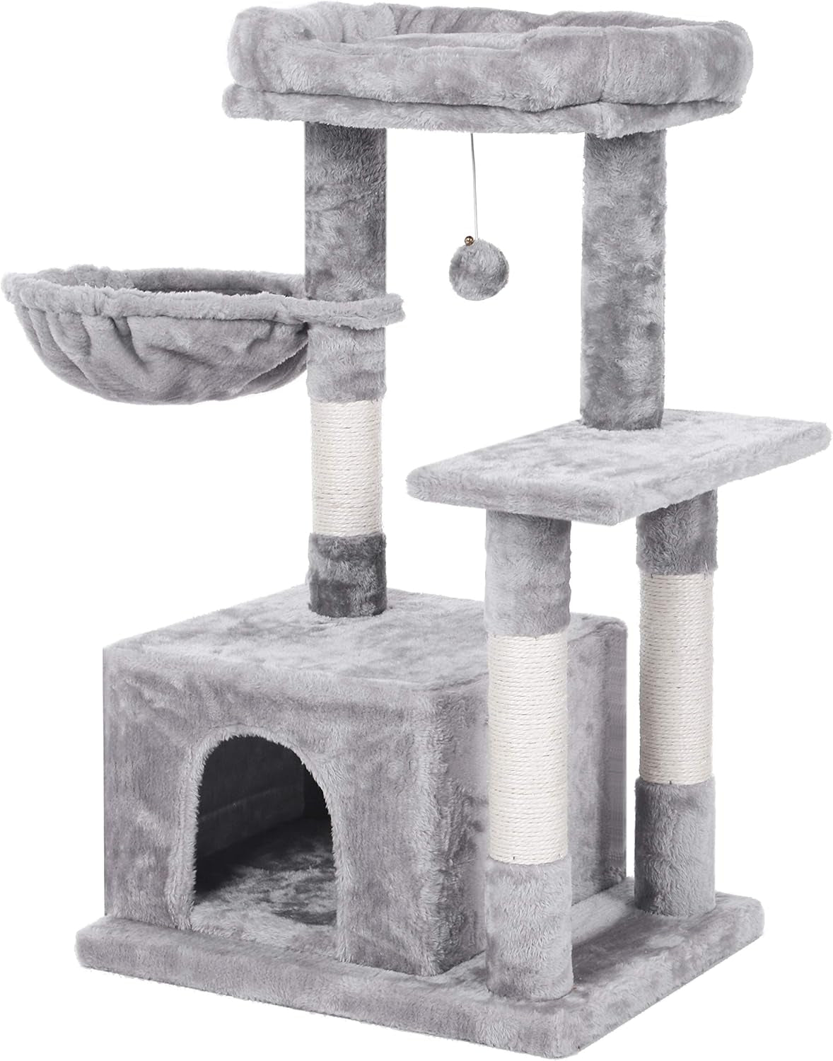 Cat Tree Condo with Scratching Post Cat Tower Padded Plush Perch and Cozy Basket for Kitten Light Grey MMJ11L