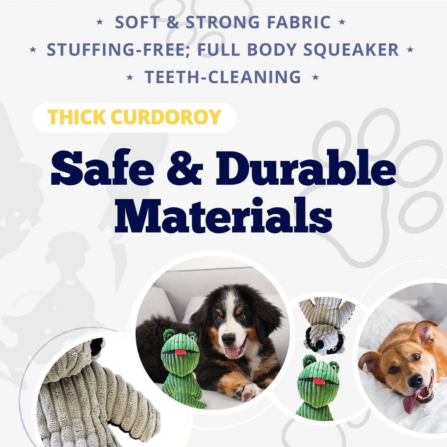 Plush Corduroy Chew Toys Set for Dogs and Puppies, Squeaky, Durable Frog and Raccoon Chewing Toys for Pets, Crinkle Noise Toys for Dogs of All Sizes