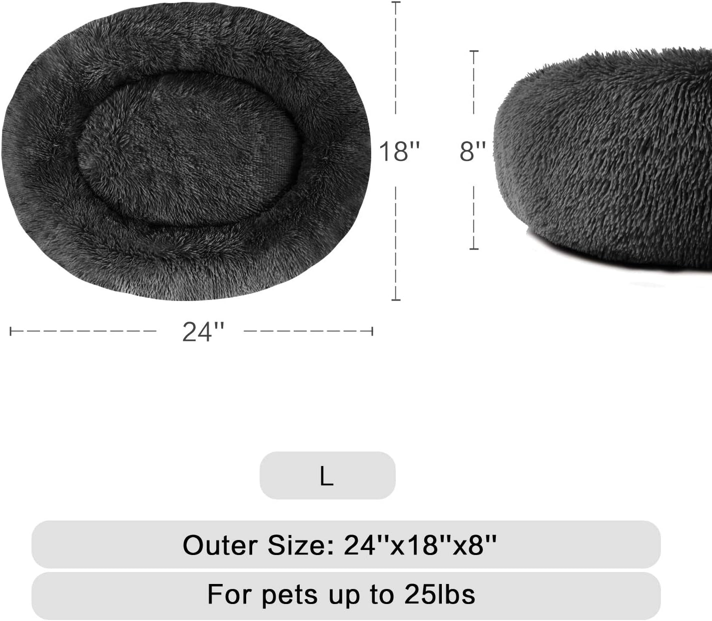 Calming Dog & Cat Bed, Donut Cuddler - round Bed for Small to Large Dogs & Cats, Raised Rim, Machine Washable (Up to 25/35/55/100Lbs)