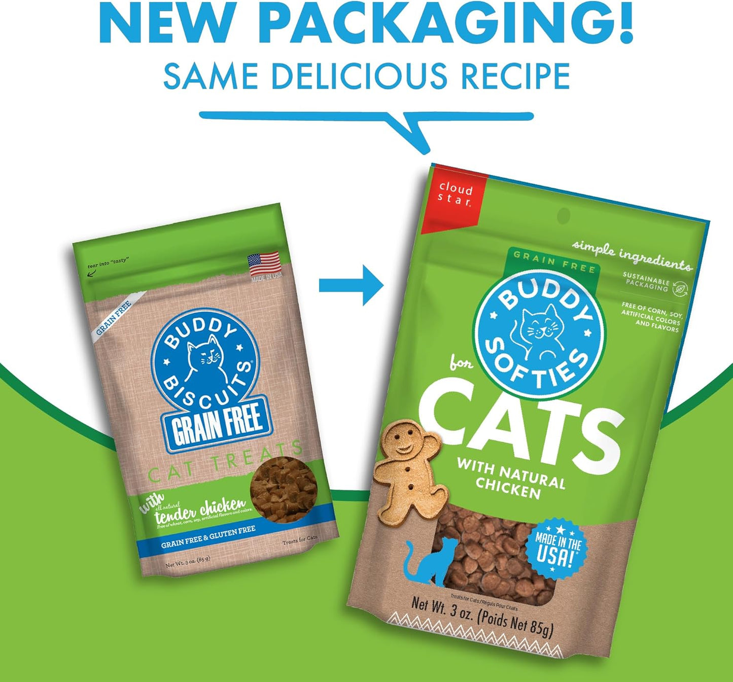 3 Oz Pouch of Grain Free Soft & Chewy Cat Treats Made with Natural Tender Chicken