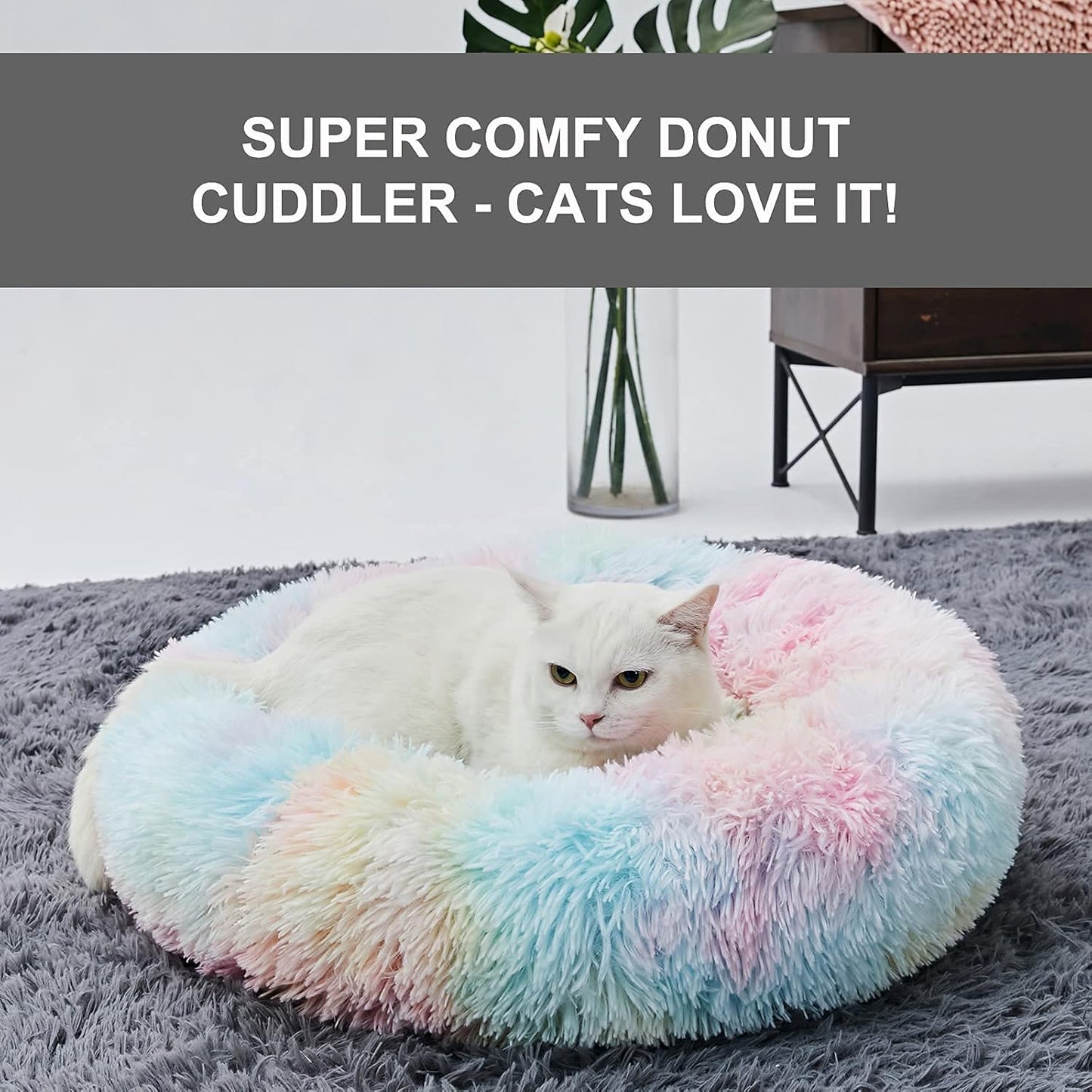 Cat Beds Large Size Cats, Faux Fur Cat Beds Indoor Cats, Calming Cat Beds Machine Washable, 20 Inch