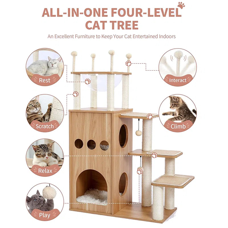 Tavion 51“ Wood Cat Trees,Cat Tower,Cat Trees for Large Cats
