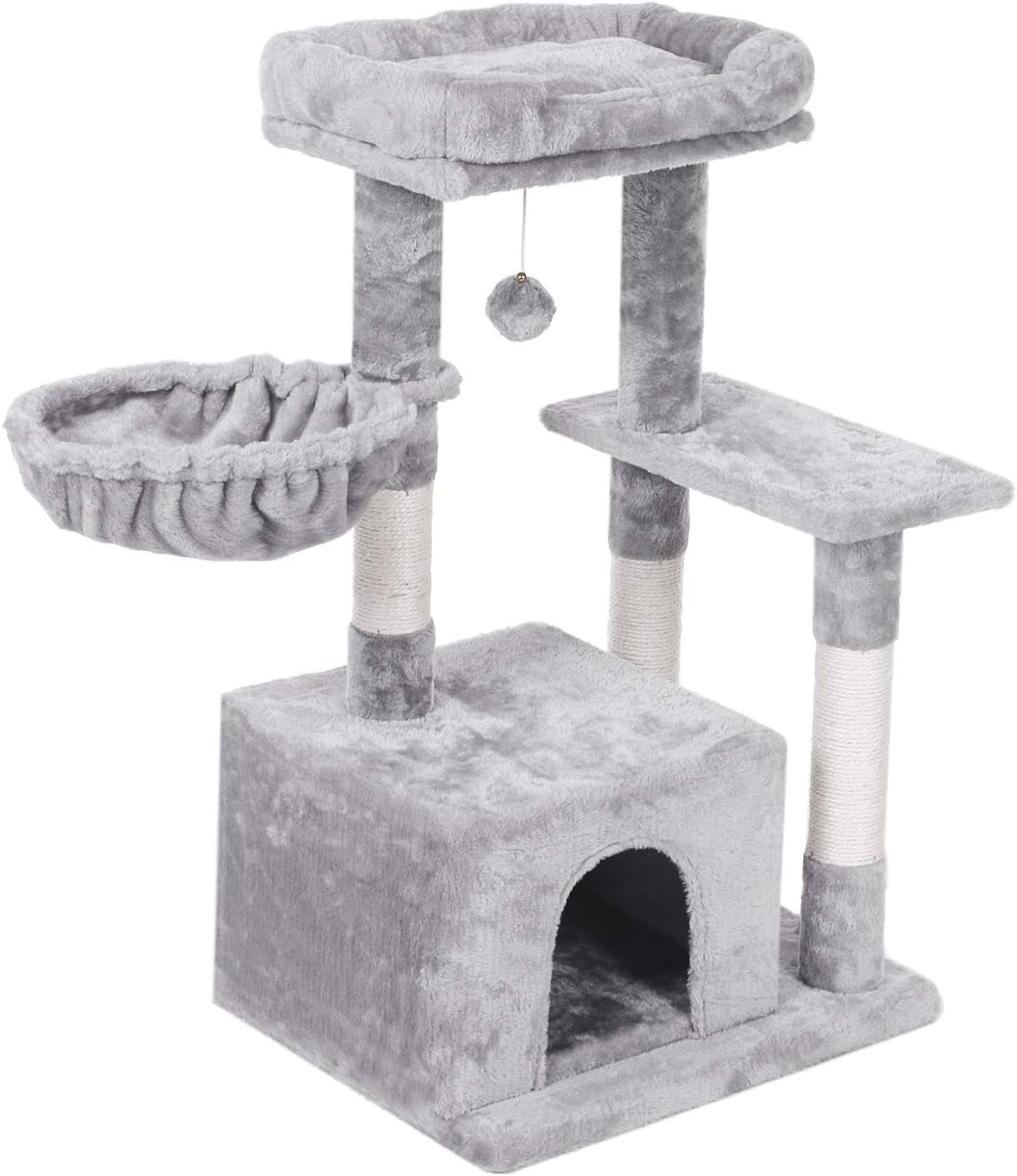 Cat Tree Condo with Scratching Post Cat Tower Padded Plush Perch and Cozy Basket for Kitten Light Grey MMJ11L
