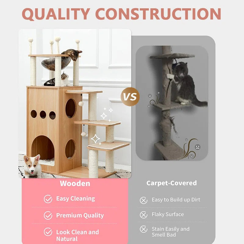Tavion 51“ Wood Cat Trees,Cat Tower,Cat Trees for Large Cats