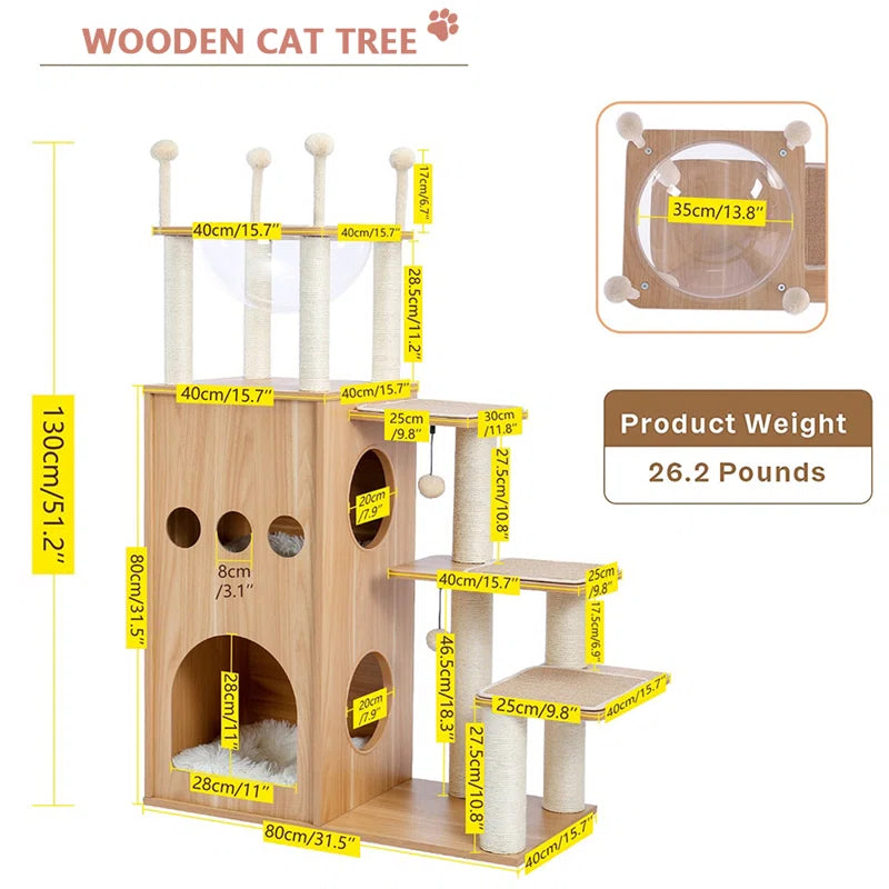 Tavion 51“ Wood Cat Trees,Cat Tower,Cat Trees for Large Cats