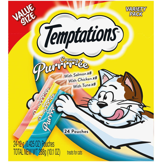 Creamy Puree with Chicken, Salmon, and Tuna Variety Pack of Lickable, Squeeza...