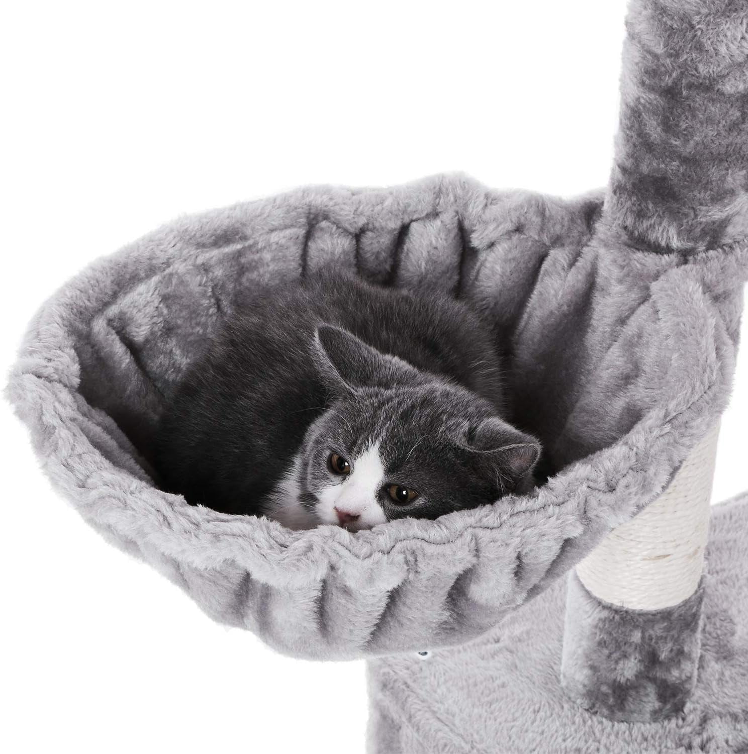 Cat Tree Condo with Scratching Post Cat Tower Padded Plush Perch and Cozy Basket for Kitten Light Grey MMJ11L