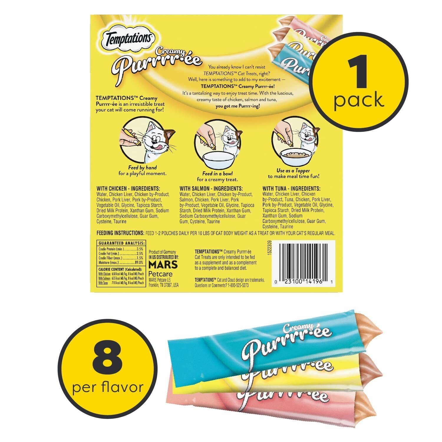 Creamy Puree with Chicken, Salmon, and Tuna Variety Pack of Lickable, Squeeza...