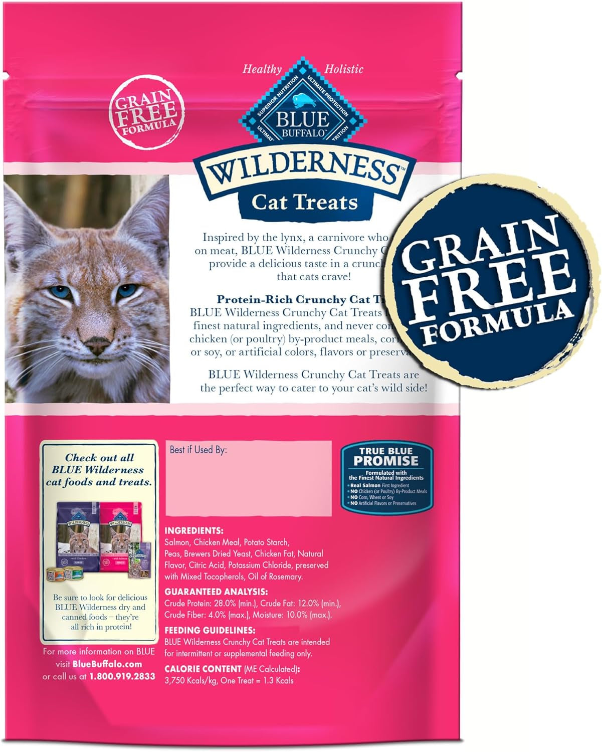 Wilderness High Protein Crunchy Cat Treats, Made with Natural Ingredients, Tasty Salmon Flavor, 2-Oz Bag (Pack of 12)