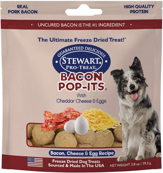 Bacon Pop-Its Dog Treats Made in the USA (Limited Ingredient Freeze Dried Dog Treats) Resealable Tub to Preserve Freshness, Bacon, Egg, & Cheese Recipe, 2.8 Oz.
