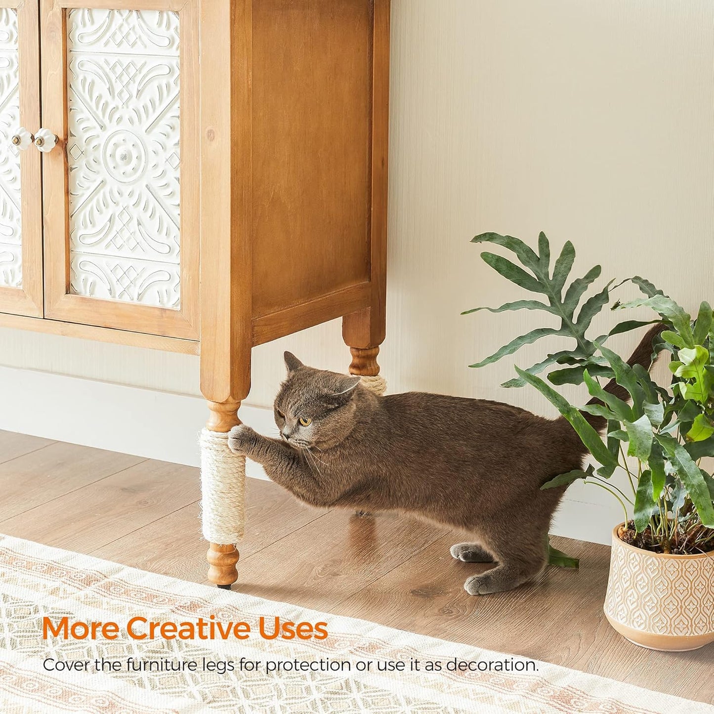Replacement Sisal Rope, 65.6 Feet Long for Cat Trees and Scratching Boards, with a 13 Inches Long Toy Stick, Beige UPCA001W01