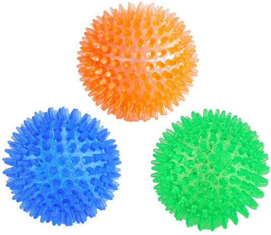 3 Pack Dog Squeaky Toys Spike Ball, TPR Dog Toy Balls Eco-Friendly Natural Rubber TPR Dog Toy