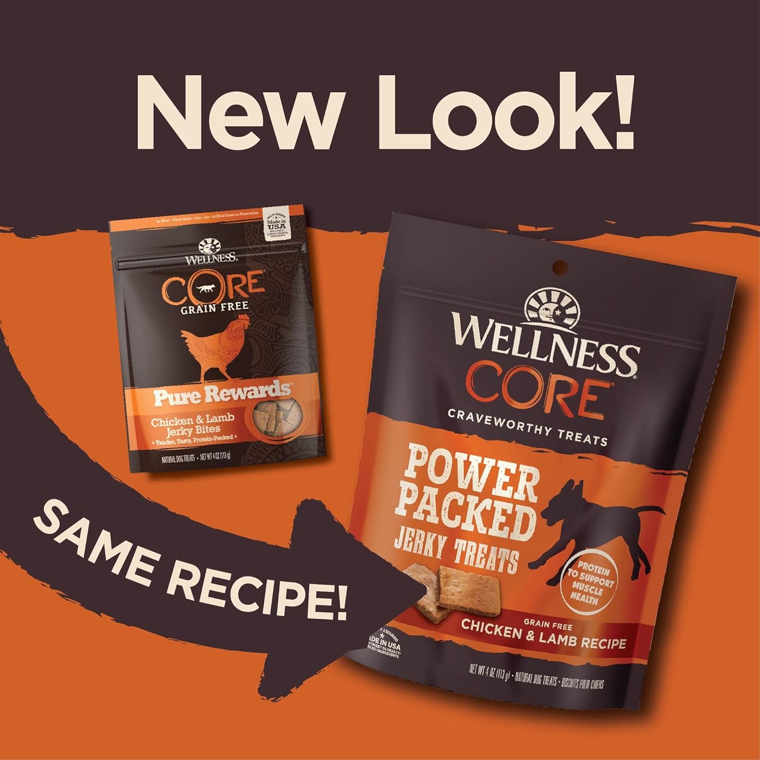 CORE Dog Treats, Natural, Grain Free, Tender Jerky, Chicken & Lamb (4 Ounce Bag)