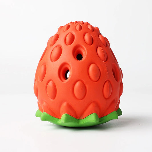 Dualpet Dog Chew Toys Rubber Strawberry Shaped Food Leaking Toy Durable Eco-Friendly Food Dispenser Dogs Toy
