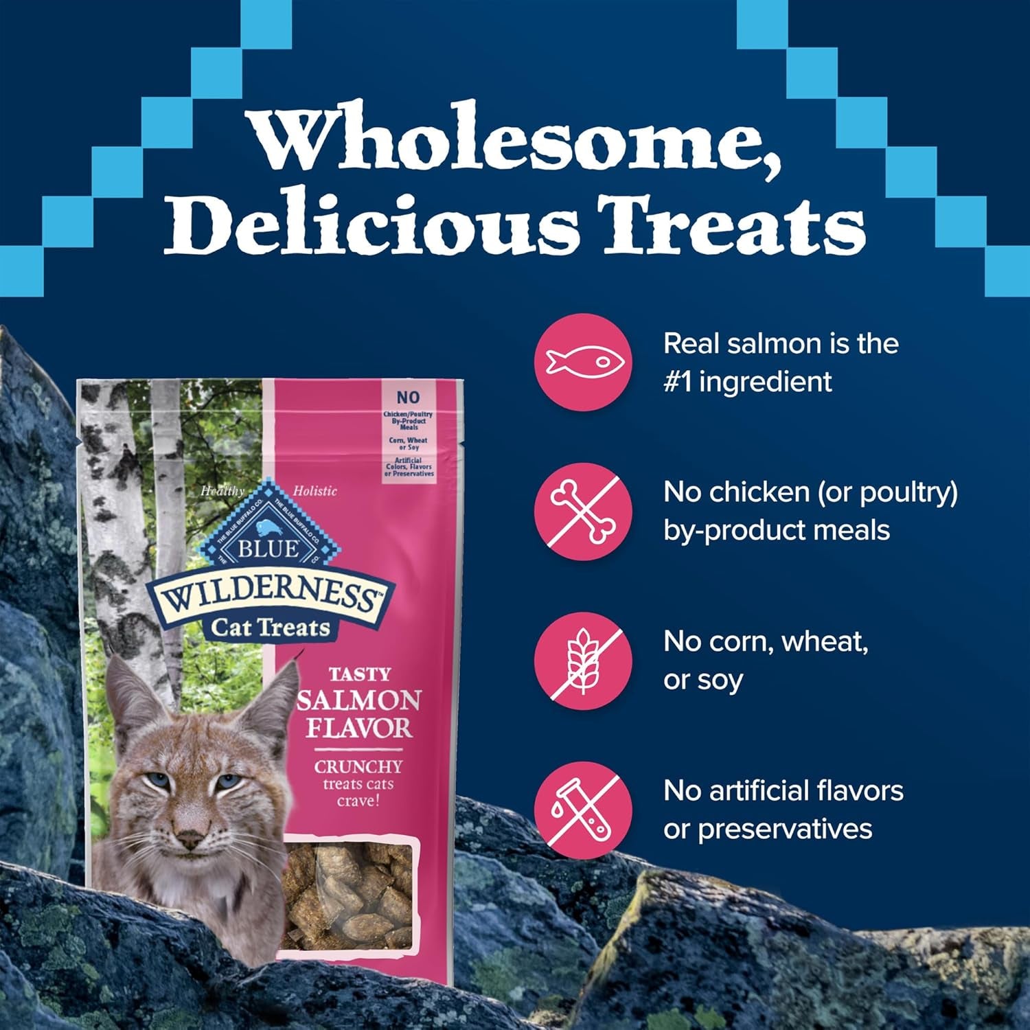 Wilderness High Protein Crunchy Cat Treats, Made with Natural Ingredients, Tasty Salmon Flavor, 2-Oz Bag (Pack of 12)