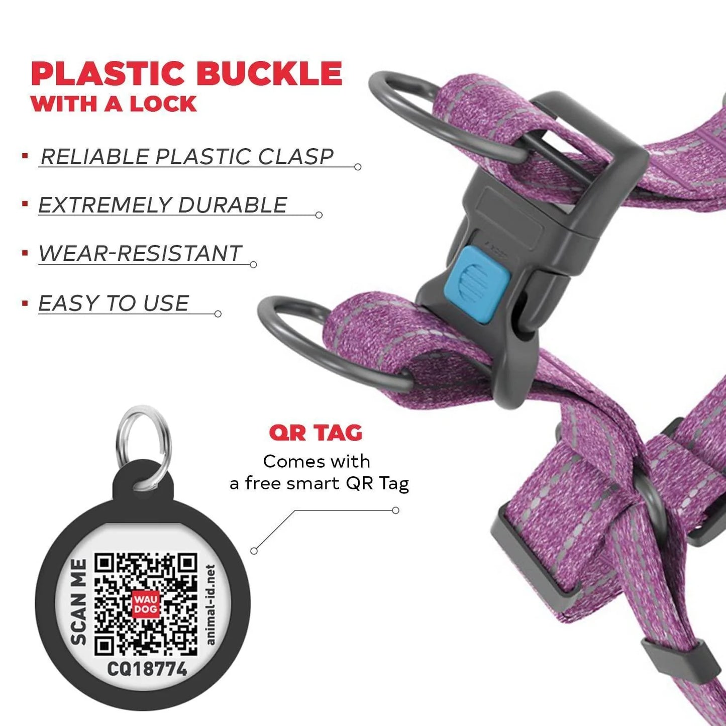 Purple Cotton Dog Harness Eco Friendly for Large Dogs L Size 2735 Inch