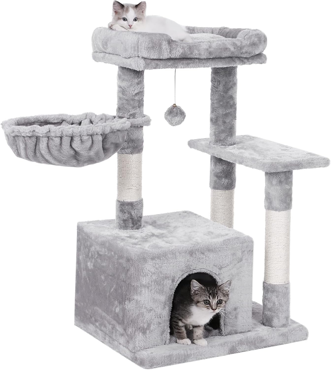 Cat Tree Condo with Scratching Post Cat Tower Padded Plush Perch and Cozy Basket for Kitten Light Grey MMJ11L