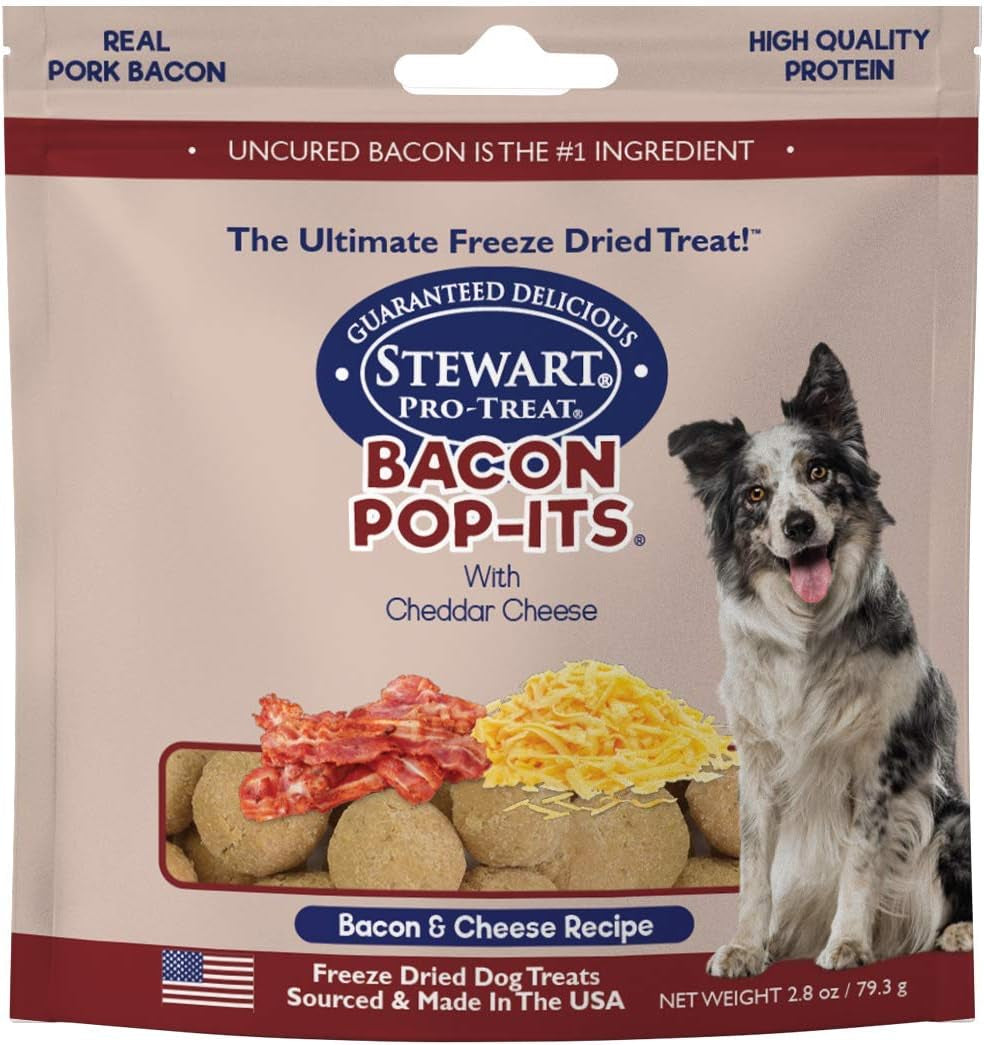 Bacon Pop-Its Dog Treats Made in the USA (Limited Ingredient Freeze Dried Dog Treats) Resealable Tub to Preserve Freshness, Bacon & Cheese Recipe, 2.8 Oz.