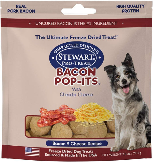 Bacon Pop-Its Dog Treats Made in the USA (Limited Ingredient Freeze Dried Dog Treats) Resealable Tub to Preserve Freshness, Bacon & Cheese Recipe, 2.8 Oz.