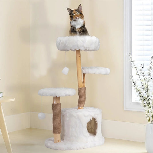 31" Cat Tree Tower for Indoor Cats, Modern Cat Tree with Condo and Climbing Perches, Kitten Scratching Tree, White